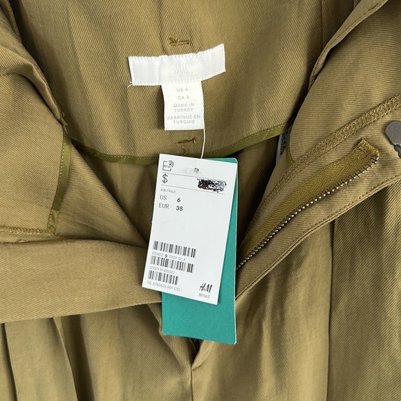 H&M Khaki Green High Waisted Belted Pants BNWT - Picture 4 of 4